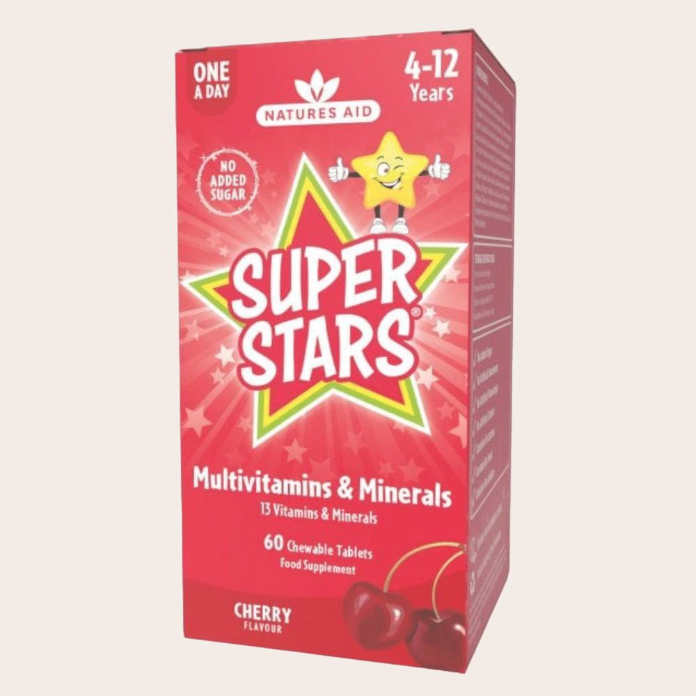 Natures Aid Super Stars vitamiinide ja mineraalide kompleks lastele 4 12 eluaastat 60 narimistabletti Boost Yourself